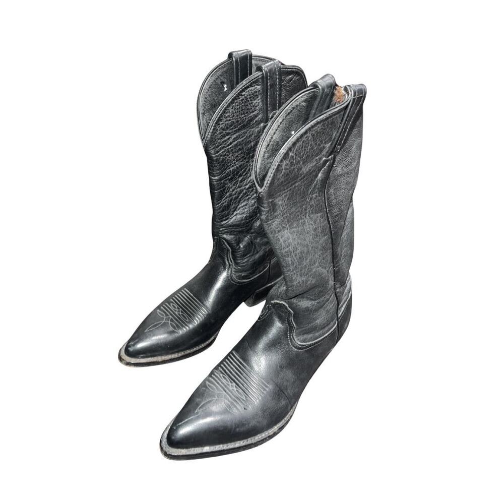 Tony Lama Black Leather Western Cowboy Boots Size 8 Rodeo Southwestern Vintage